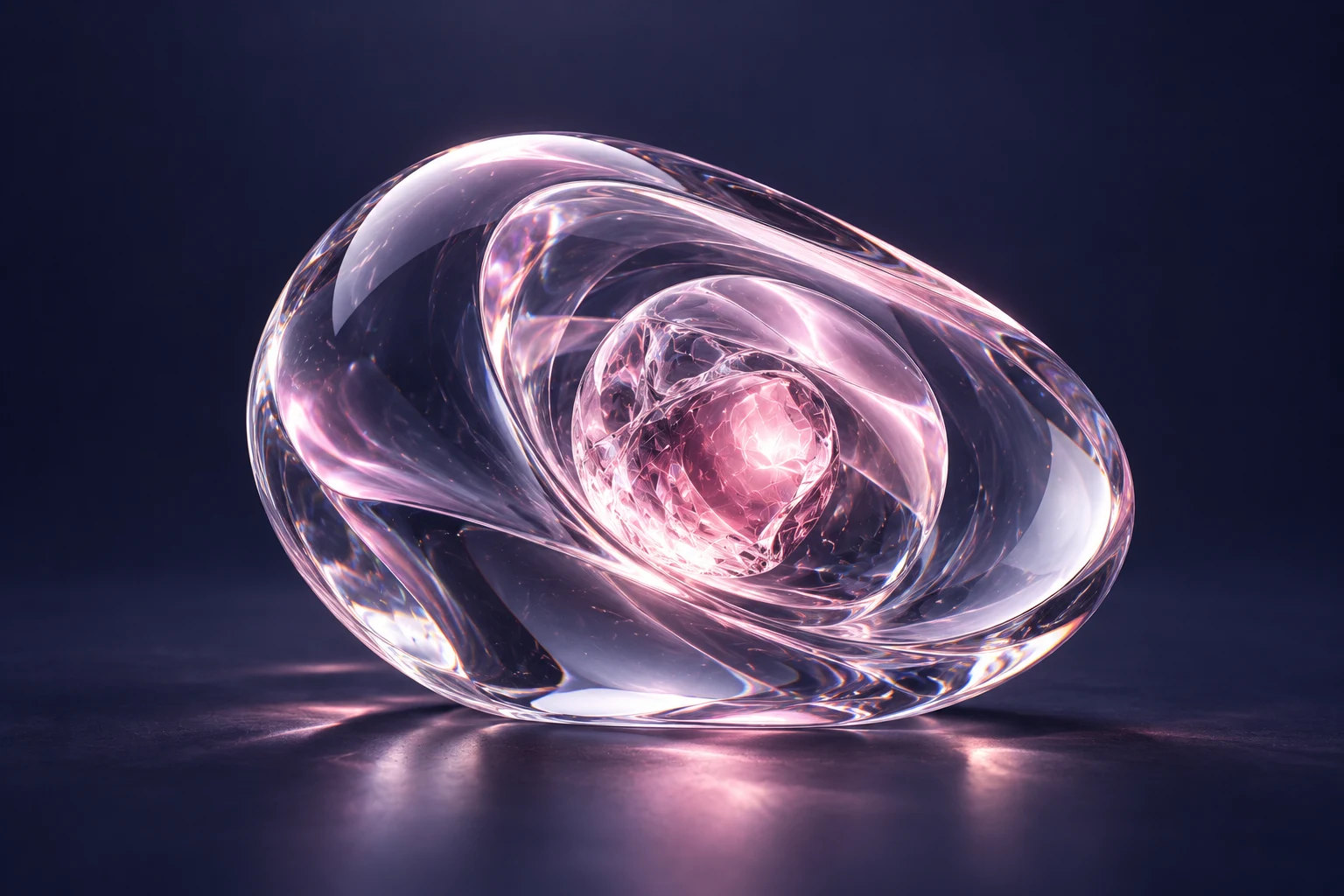Illustrazione: una forma di vetro avvolta intorno a un nucleo rosa, nei colori Wizhit, per Itsme.